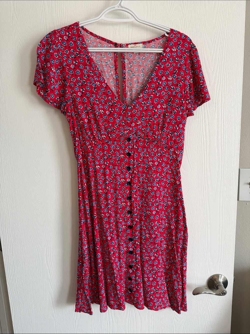 Red Floral Button-Front Mini Dress